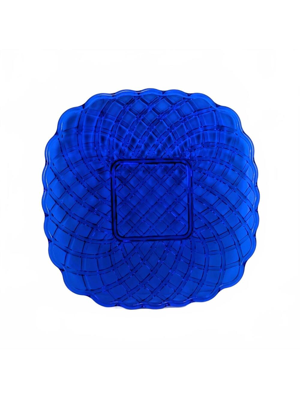 Vtg L.E. Smith Cobalt Blue Trellis Plate, NEW OLD STOCK
